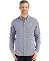 Atlanta Braves Cutter & Buck Skyline Epic Confidence Recycled Gingham Mens Long Sleeve Dress Shirt Navy Blue/White Front Thumbnail Image