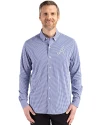 Atlanta Braves Cutter & Buck Skyline Epic Confidence Recycled Gingham Mens Long Sleeve Dress Shirt Tour Blue/White Front Thumbnail Image