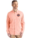 HoustonAstrosCooperstown- Cutter & Buck Skyline Epic Confidence Recycled Gingham Mens Long Sleeve Dress Shirt College Orange/White Front Thumbnail Image