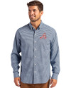 Atlanta Braves Cooperstown Cutter & Buck Skyline Epic Confidence Recycled Gingham Mens Long Sleeve Dress Shirt Pale Blue/Navy Blue Front Thumbnail Image