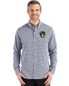 Milwaukee Brewers Cutter & Buck Skyline Epic Confidence Recycled Gingham Mens Long Sleeve Dress Shirt Navy Blue/White Front Thumbnail Image