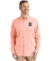 Detroit Tigers Cutter & Buck Skyline Epic Confidence Recycled Gingham Mens Long Sleeve Dress Shirt College Orange/White Front Thumbnail Image