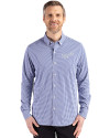 Kansas City Royals Cooperstown Cutter & Buck Skyline Epic Confidence Recycled Gingham Mens Long Sleeve Dress Shirt Tour Blue/White Front Thumbnail Image