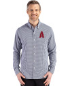 Los Angeles Angels City Connect Cutter & Buck Skyline Epic Confidence Recycled Gingham Mens Long Sleeve Dress Shirt Navy Blue/White Front Thumbnail Image