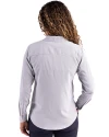 Chicago Cubs Cooperstown Cutter & Buck Skyline Epic Confidence Recycled Pinstripe Womens Long Sleeve Dress Shirt  Elemental Grey/White Back Thumbnail Image