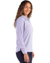 Chicago Cubs Cooperstown Cutter & Buck Skyline Epic Confidence Recycled Pinstripe Womens Long Sleeve Dress Shirt  Tour Blue/White Side Thumbnail Image