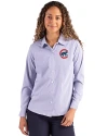 Chicago Cubs Cutter & Buck Skyline Epic Confidence Recycled Pinstripe Womens Long Sleeve Dress Shirt  Tour Blue/White Front Thumbnail Image