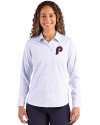Philadelphia Phillies Cooperstown Cutter & Buck Skyline Epic Confidence Recycled Pinstripe Womens Long Sleeve Dress Shirt  Pale Blue/White Front Thumbnail Image