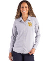 San Diego Padres Cutter & Buck Skyline Epic Confidence Recycled Pinstripe Womens Long Sleeve Dress Shirt  Elemental Grey/White Front Thumbnail Image