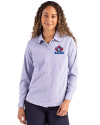 Toronto Blue Jays Cooperstown Cutter & Buck Skyline Epic Confidence Recycled Pinstripe Womens Long Sleeve Dress Shirt  Tour Blue/White Front Thumbnail Image