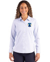 Philadelphia Phillies City Connect Cutter & Buck Skyline Epic Confidence Recycled Pinstripe Womens Long Sleeve Dress Shirt  Pale Blue/White Front Thumbnail Image