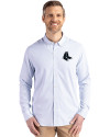 Boston Red Sox Mono Cutter & Buck Skyline Epic Confidence Recycled Pinstripe Mens Long Sleeve Dress Shirt Pale Blue/White Front Thumbnail Image