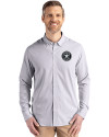 Houston Astro Mono Cutter & Buck Skyline Epic Confidence Recycled Pinstripe Mens Long Sleeve Dress Shirt Elemental Grey/White Front Thumbnail Image