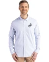 Los Angeles Dodgers Mono Cutter & Buck Skyline Epic Confidence Recycled Pinstripe Mens Long Sleeve Dress Shirt Pale Blue/White Front Thumbnail Image
