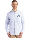 Atlanta Braves Cutter & Buck Skyline Epic Confidence Recycled Pinstripe Mens Long Sleeve Dress Shirt Pale Blue/White Front Thumbnail Image