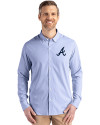 Atlanta Braves Cutter & Buck Skyline Epic Confidence Recycled Pinstripe Mens Long Sleeve Dress Shirt Tour Blue/White Front Thumbnail Image