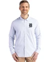 Detroit Tigers Mono Cutter & Buck Skyline Epic Confidence Recycled Pinstripe Mens Long Sleeve Dress Shirt Pale Blue/White Front Thumbnail Image