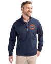 HoustonAstrosCooperstown- Cutter & Buck Adapt Eco Knit Hybrid Recycled Mens Quarter Zip Navy Blue Front Thumbnail Image