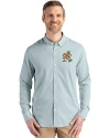 Miami Hurricanes Vintage Cutter & Buck Skyline Epic Confidence Recycled Pinstripe Mens Long Sleeve Dress Shirt Hunter/White Front Thumbnail Image