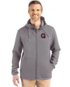 Gonzaga Bulldogs College Vault Cutter & Buck Roam Epic Versatility Recycled Mens Full Zip Hooded Jacket Elemental Grey Front Thumbnail Image