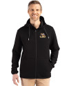 View image 1: LSU Tigers Cutter & Buck Roam Recycled Buttery-Soft Knit Mens Full Zip Hooded Jacket Black Front