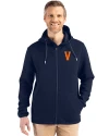Virginia Hoos College Vault Cutter & Buck Roam Epic Versatility Recycled Mens Full Zip Hooded Jacket Navy Blue Front Thumbnail Image