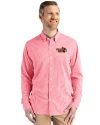 Illinois State Redbirds Cutter & Buck Skyline Epic Confidence Recycled Gingham Mens Long Sleeve Dress Shirt Red/White Front Thumbnail Image