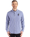 Kansas Jayhawks College Vault Cutter & Buck Skyline Epic Confidence Recycled Gingham Mens Long Sleeve Dress Shirt Tour Blue/White Front Thumbnail Image
