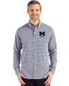 Michigan Wolverines Alumni Cutter & Buck Skyline Epic Confidence Recycled Gingham Mens Long Sleeve Dress Shirt Navy Blue/White Front Thumbnail Image