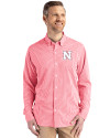Nebraska Cornhuskers Cutter & Buck Skyline Epic Confidence Recycled Gingham Mens Long Sleeve Dress Shirt Red/White Front Thumbnail Image