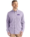 TCU Horned Frogs Cutter & Buck Skyline Epic Confidence Recycled Gingham Mens Long Sleeve Dress Shirt College Purple/White Front Thumbnail Image