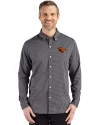 View image 1: Oregon State Beavers Cutter & Buck Skyline Recycled Gingham Mens Long Sleeve Button Down Dress Shirt Black/Elemental Grey Front