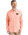 View image 7: Oregon State Beavers Cutter & Buck Skyline Recycled Gingham Mens Long Sleeve Button Down Dress Shirt College Orange/White Front