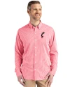 Cincinnati Bearcats Cutter & Buck Skyline Epic Confidence Recycled Gingham Mens Long Sleeve Dress Shirt Red/White Front Thumbnail Image