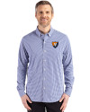 Illinois Fighting Illini College Vault Cutter & Buck Skyline Epic Confidence Recycled Gingham Mens Long Sleeve Dress Shirt Tour Blue/White Front Thumbnail Image