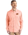 Oklahoma State Cowboys Cutter & Buck Skyline Epic Confidence Recycled Gingham Mens Long Sleeve Dress Shirt College Orange/White Front Thumbnail Image