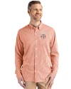 Texas Longhorns SEC Cutter & Buck Skyline Epic Confidence Recycled Gingham Mens Long Sleeve Dress Shirt Texas Orange/White Front Thumbnail Image