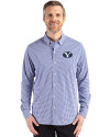Brigham Young Cougars Cutter & Buck Skyline Epic Confidence Recycled Gingham Mens Long Sleeve Dress Shirt Tour Blue/White Front Thumbnail Image