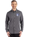 View image 1: Saint Louis Billikens Cutter & Buck Skyline Recycled Gingham Mens Long Sleeve Button Down Dress Shirt Black/Elemental Grey Front