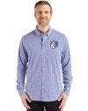 View image 7: Saint Louis Billikens Cutter & Buck Skyline Recycled Gingham Mens Long Sleeve Button Down Dress Shirt Tour Blue/White Front