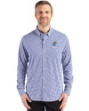 Kansas Jayhawks Alumni Cutter & Buck Skyline Epic Confidence Recycled Gingham Mens Long Sleeve Dress Shirt Tour Blue/White Front Thumbnail Image