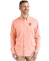Clemson Tigers Alumni Cutter & Buck Skyline Epic Confidence Recycled Gingham Mens Long Sleeve Dress Shirt College Orange/White Front Thumbnail Image