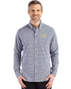 Georgia Tech Yellow Jackets - Cutter & Buck Skyline Epic Confidence Recycled Gingham Mens Long Sleeve Dress Shirt Navy Blue/White Front Thumbnail Image