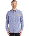 Pitt Panthers Cutter & Buck Skyline Epic Confidence Recycled Gingham Mens Long Sleeve Dress Shirt Tour Blue/White Front Thumbnail Image