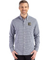 ETSU Buccaneers Cutter & Buck Skyline Epic Confidence Recycled Gingham Mens Long Sleeve Dress Shirt Navy Blue/White Front Thumbnail Image