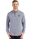 Quinnipiac Bobcats Cutter & Buck Skyline Epic Confidence Recycled Gingham Mens Long Sleeve Dress Shirt Navy Blue/White Front Thumbnail Image
