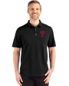 Philadelphia Phillies Cutter & Buck Advantage Refresh Epic Confidence Recycled Mens Big & Tall Tri-Blend Pique Polo Black Front Thumbnail Image