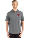 Philadelphia Phillies Cutter & Buck Advantage Refresh Epic Confidence Recycled Mens Big & Tall Tri-Blend Pique Polo Elemental Grey Front Thumbnail Image