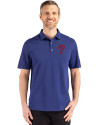 Philadelphia Phillies Cutter & Buck Advantage Refresh Epic Confidence Recycled Mens Big & Tall Tri-Blend Pique Polo Tour Blue Front Thumbnail Image