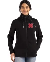 Nebraska Cornhuskers Cutter & Buck Roam Epic Versatility Recycled Womens Full Zip Hooded Jacket Black Front Thumbnail Image